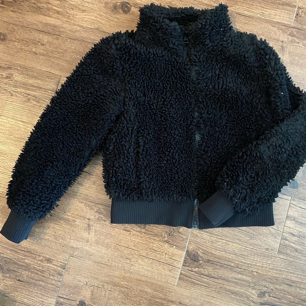 ZARA Black Fuzzy Zip-Up Jacket XS